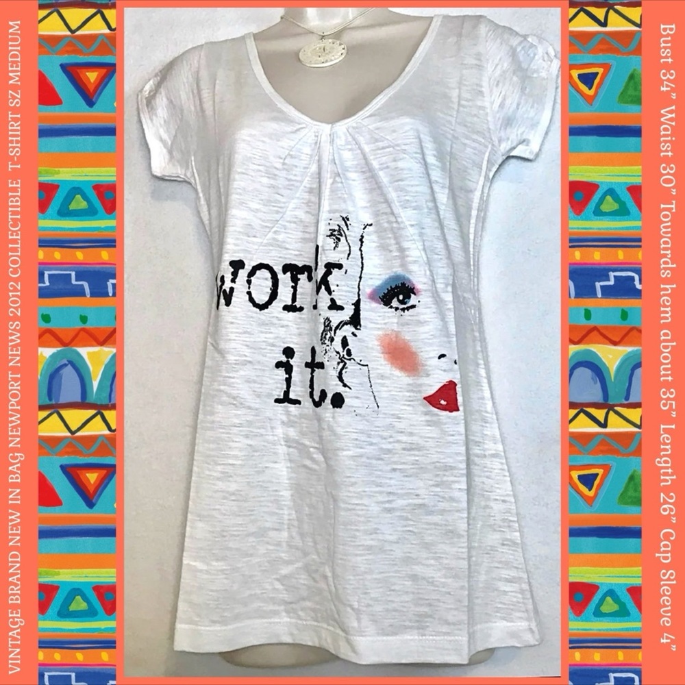 NEW VINTAGE 2012 NEWPORT NEWS SZ M NOSTALGIC MAKE-UP GLAMOUR GIRL KNIT T SHIRT